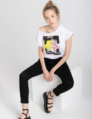 T-shirt - Ornement paillet&eacute; - blanc