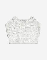 Cămașă cropped - Tricot perforat - Alb