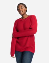 Pulover iz volne - S čipko - rdeca