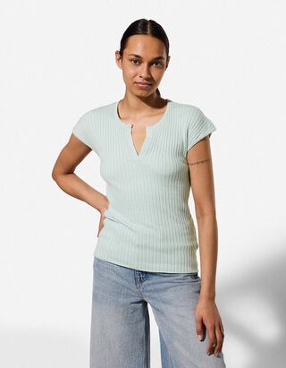 Strickshirt - Viskose-Mix - gr&uuml;n