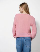 Pleteni pulover - V-izrez - roze