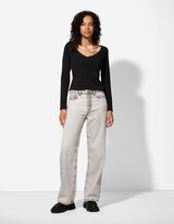 Tričko s dlouhým rukávem - Krajková aplikace - cerná