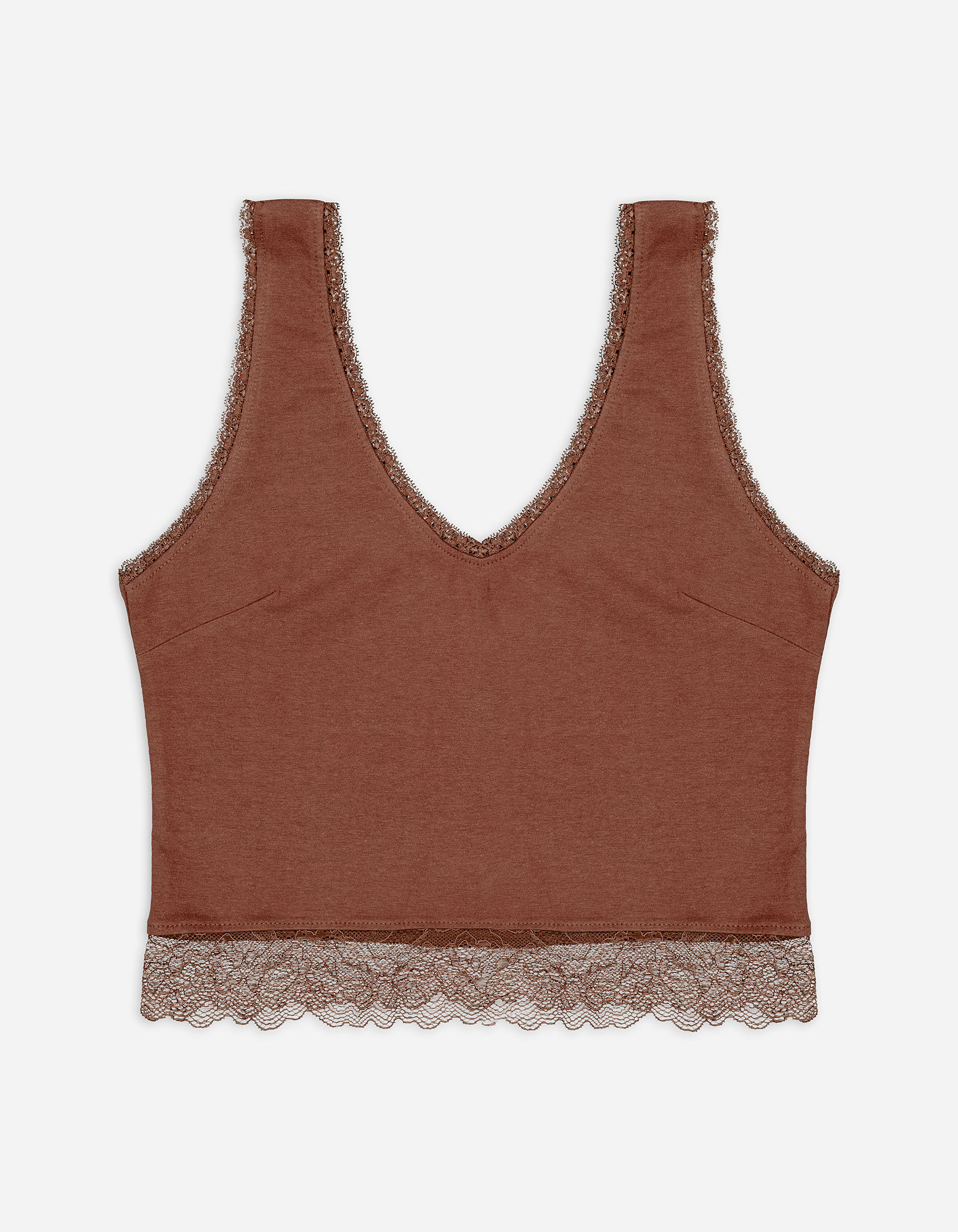 Cropped Top - Spitzenbesatz - hellbraun - Takko Fashion