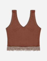Cropped Top - Spitzenbesatz - hellbraun