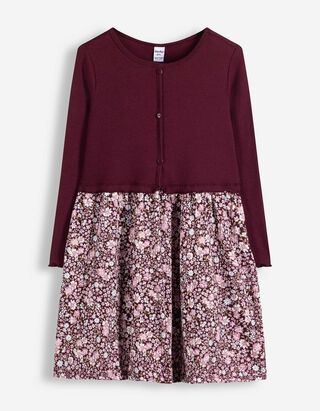Kleid - Florales Muster - Dunkelrot