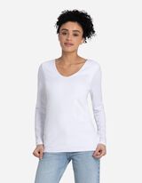 Tričko s dlhými rukávmi - Výstrih do V - biely