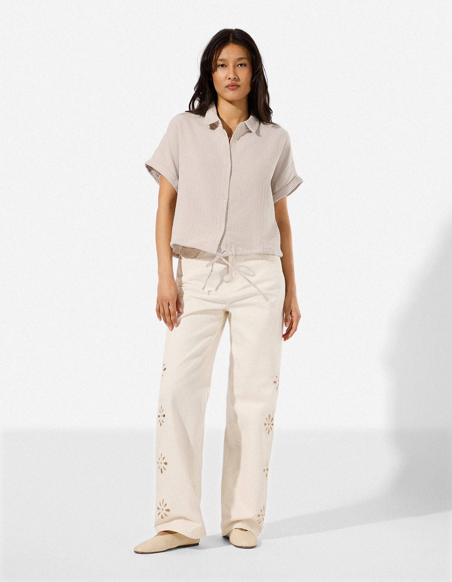 Hemd - Musselin - Beige