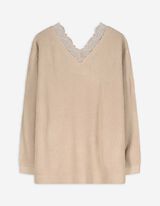 Pullover - Spitzenbesatz - beige