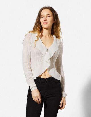 Cardigan - Pointelle - wei&szlig;