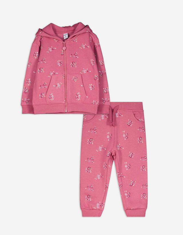 set di felpa e pantaloni di felpa - Fantasia floreale - rosa
