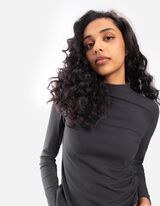 Bluză de corp cu mânecă lungă - Guler cu guler cocteil - Gri inchis