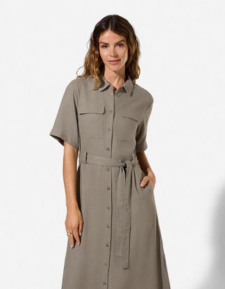 Kleid - Leinen-Optik - Gr&uuml;n