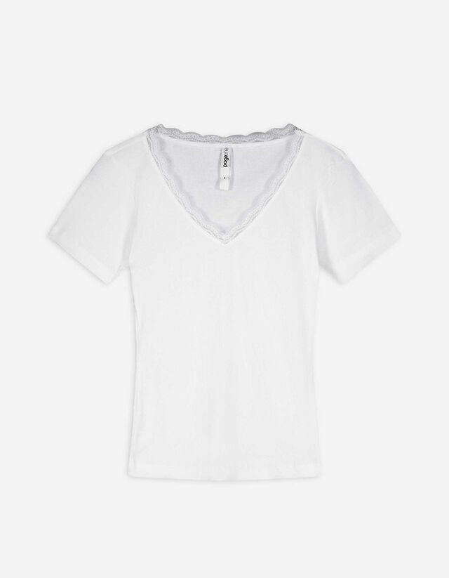 T-shirt - Inserto in pizzo - bianco