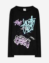 Langarmshirt - Frontprint - schwarz