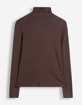 Langarmshirt - Rollkragen - Dunkelbraun