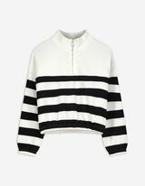 Sweatshirt - Stehkragen - weiß