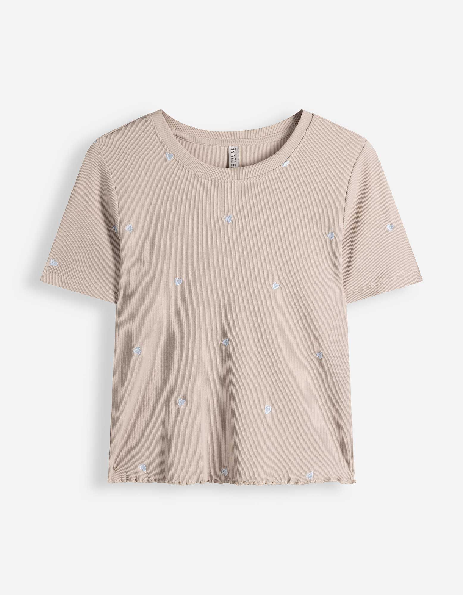 T-Shirt - Stickerei - beige