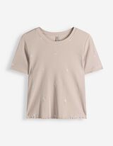 T-Shirt - Stickerei - beige