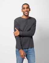 Tričko s dlhými rukávmi - Henley výstrih - tmavoseda