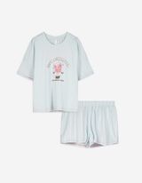 Pyjama Set aus Shirt und Shorts - Mustermix - hellblau