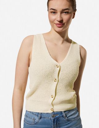 Stricktop - Knopfleiste - wei&szlig;