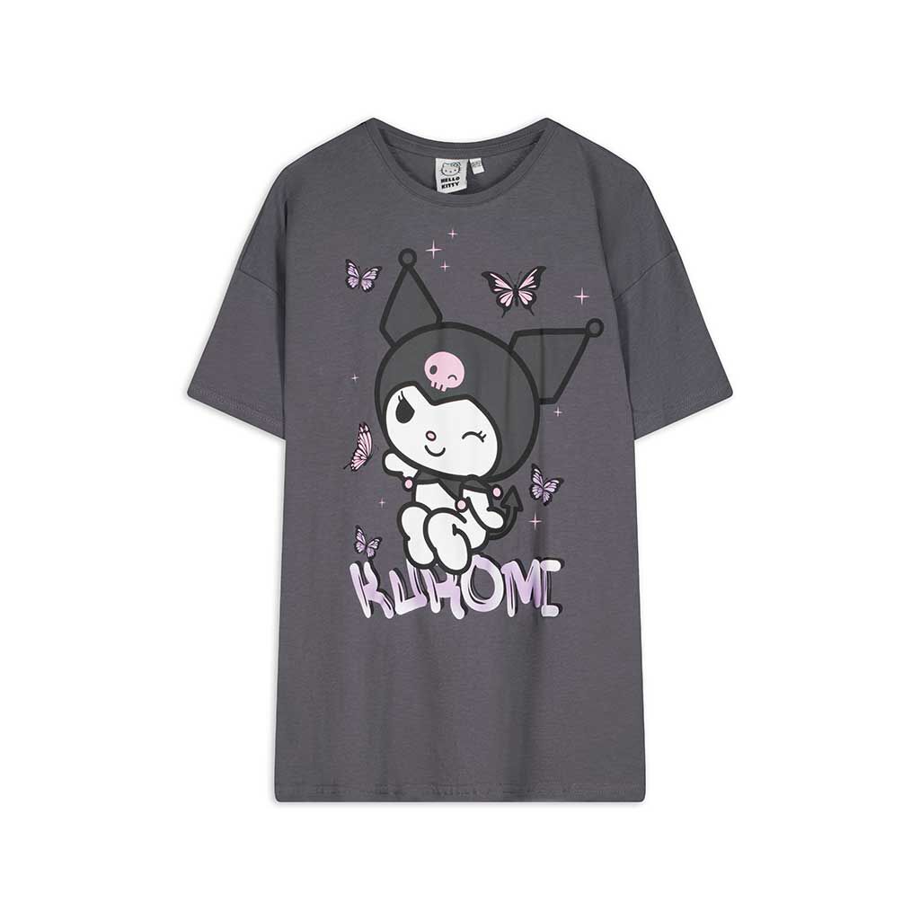 【E11161】HELLO HELLO／ Man Tricou - Hello Kitty - Gri inchis - Takko Fashion