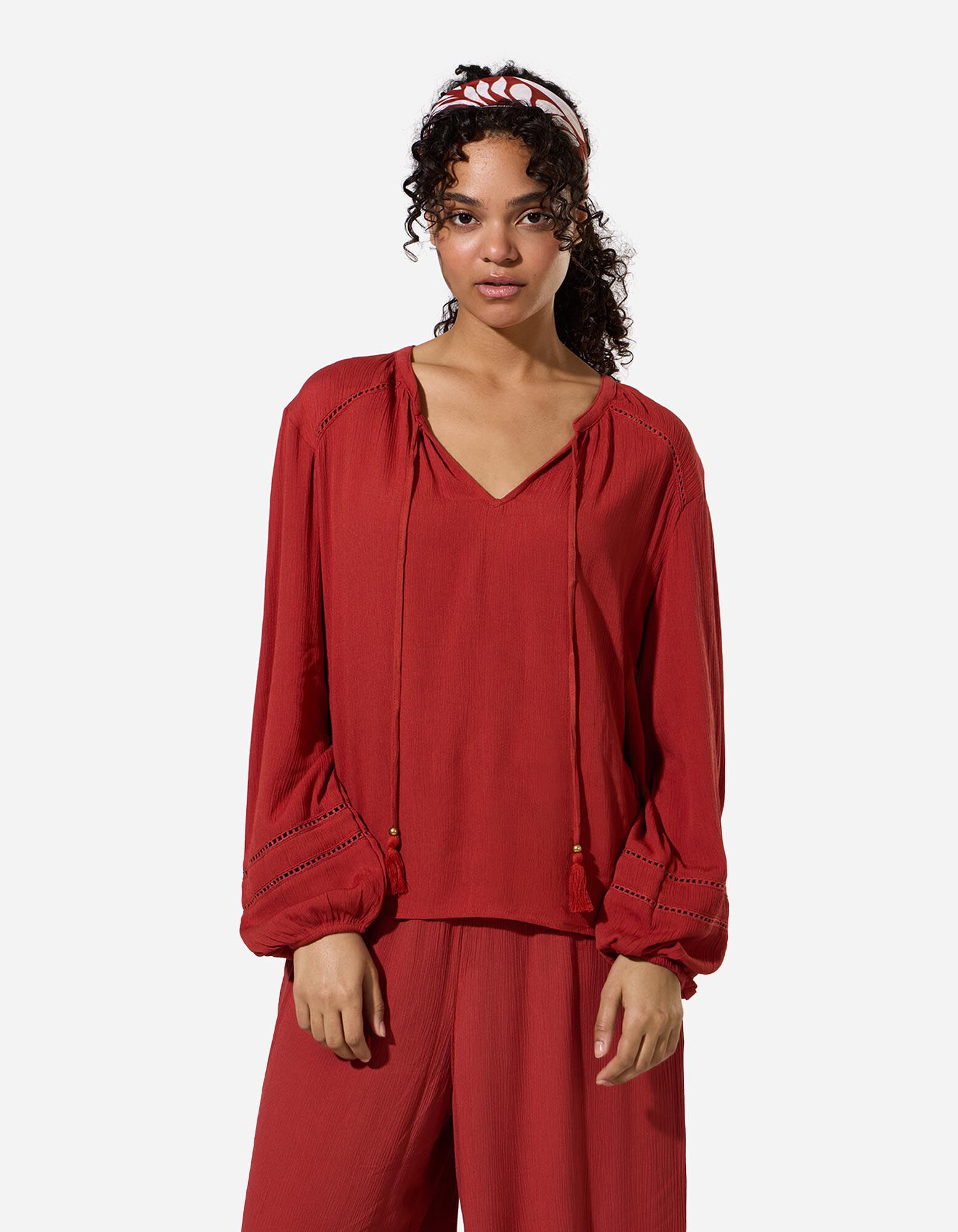 Bluse - einfarbig - Rost