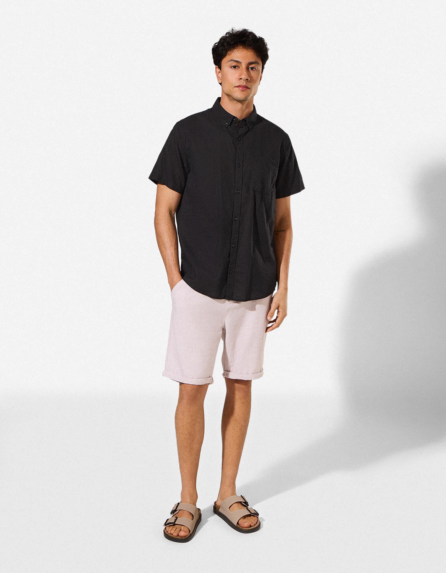 Chemise - Lin m&eacute;lang&eacute; - Noir