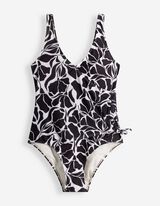 Badeanzug - Florales Muster - schwarz