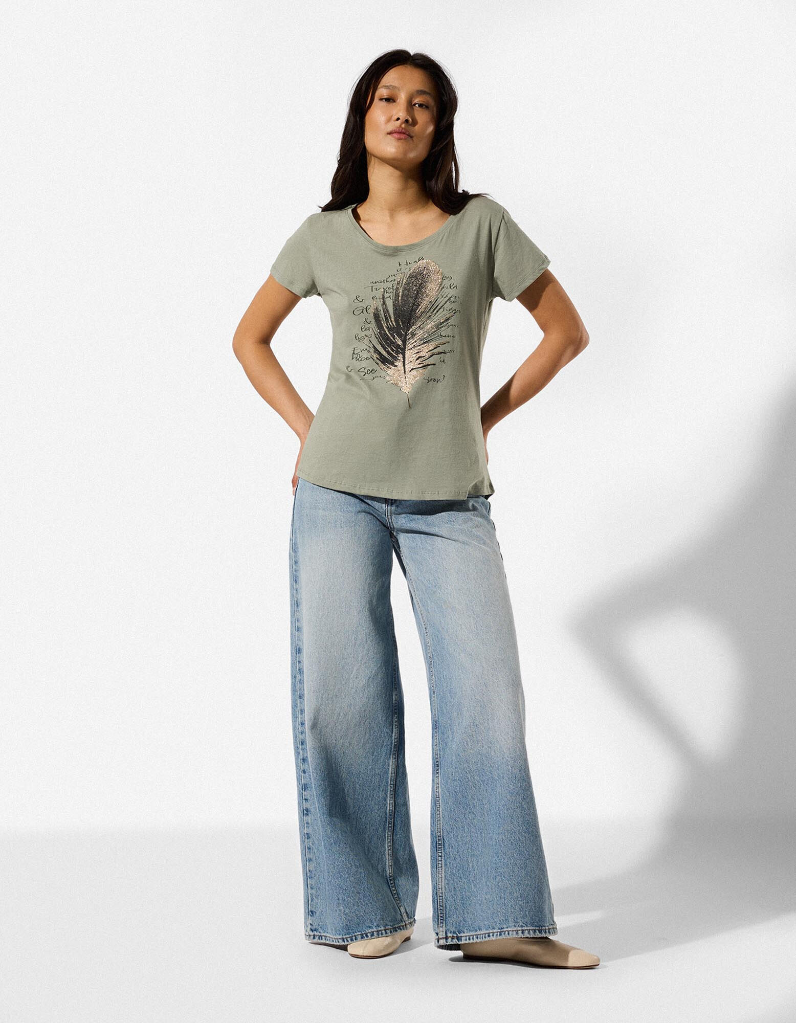 T-Shirt - Glitzerprint - Khaki