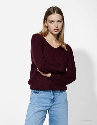 Trui - V-hals - donkerrood