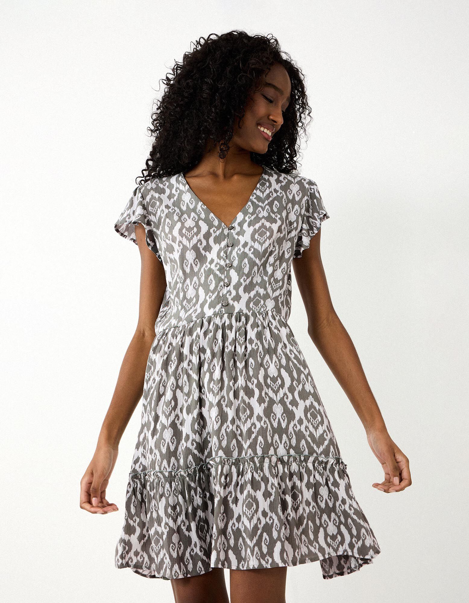 Rochie - Imprimeu allover - Kaki