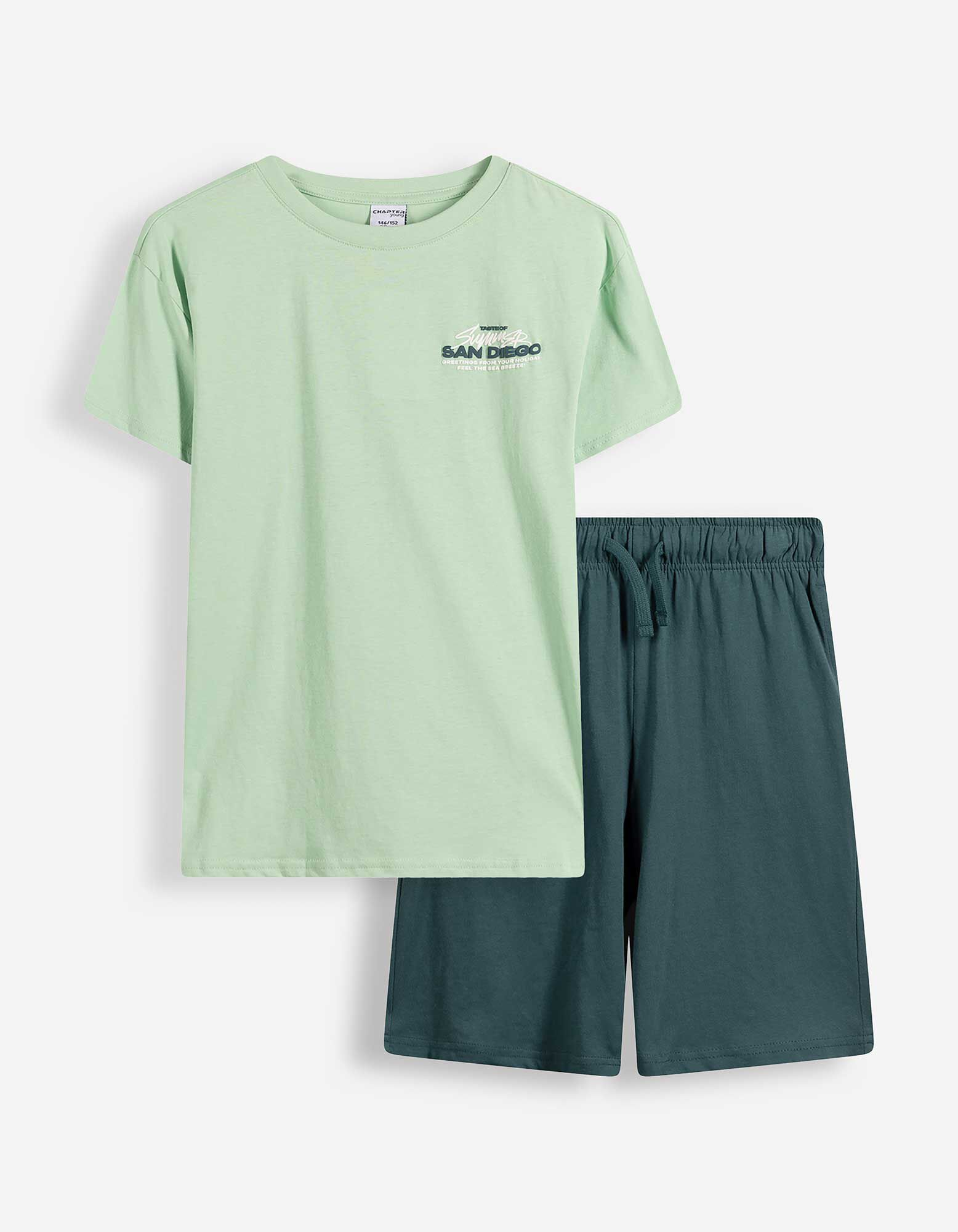 Set od majice kratkih rukava i pantalona - Spu&scaron;tena ramena - svetlozelena