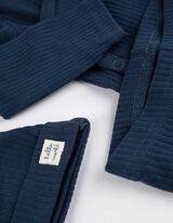 set iz bodyja z dolgimi rokavi, hlače in kapa - Rebrasta tekstura - temno modra