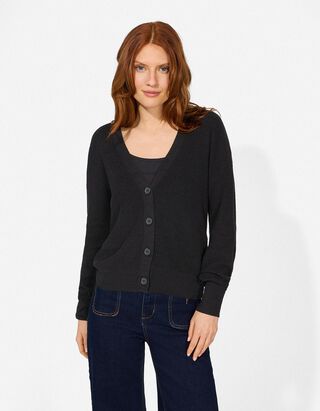 Gebreid vest - V-hals - zwart