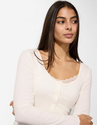 Langarmshirt - Double-Layer-Look - wei&szlig;