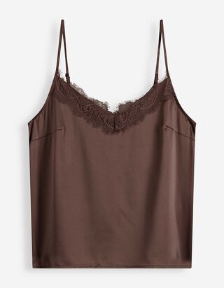 Top - Spitzenbesatz - dunkelbraun