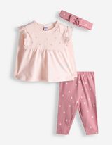 Hossz&uacute; ujj&uacute; felsőből &eacute;s leggingből &aacute;ll&oacute; szett - H&iacute;mz&eacute;sekkel - rozsaszin