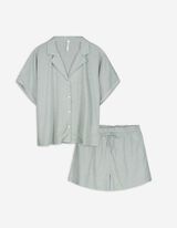 Pigiama completo (maglia + shorts) - Effetto lino - verde scuro
