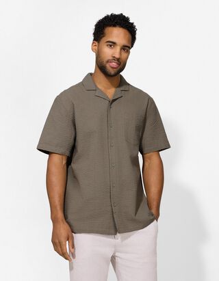 Chemise - Seersucker - Vert fonc&eacute;