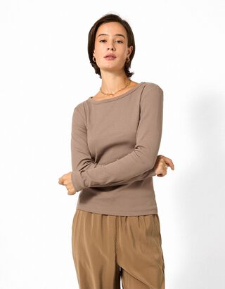 Langarmshirt - Baumwolle - Braun