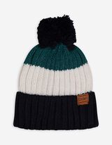 Čepice s bambulí - Blokový vzor - tmave modra