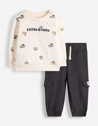 Set di felpa e pantaloni - Cotone - Bianco sporco