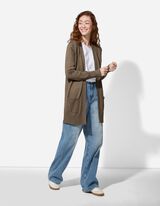 długi kardigan - naszyte kieszenie - ciemny szary