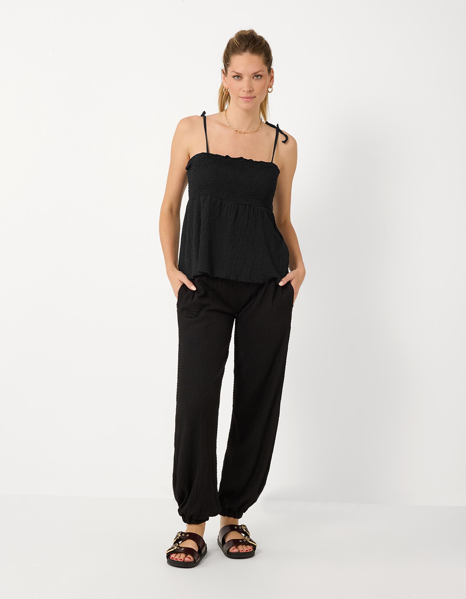 Top - Crinkle-Optik - Schwarz
