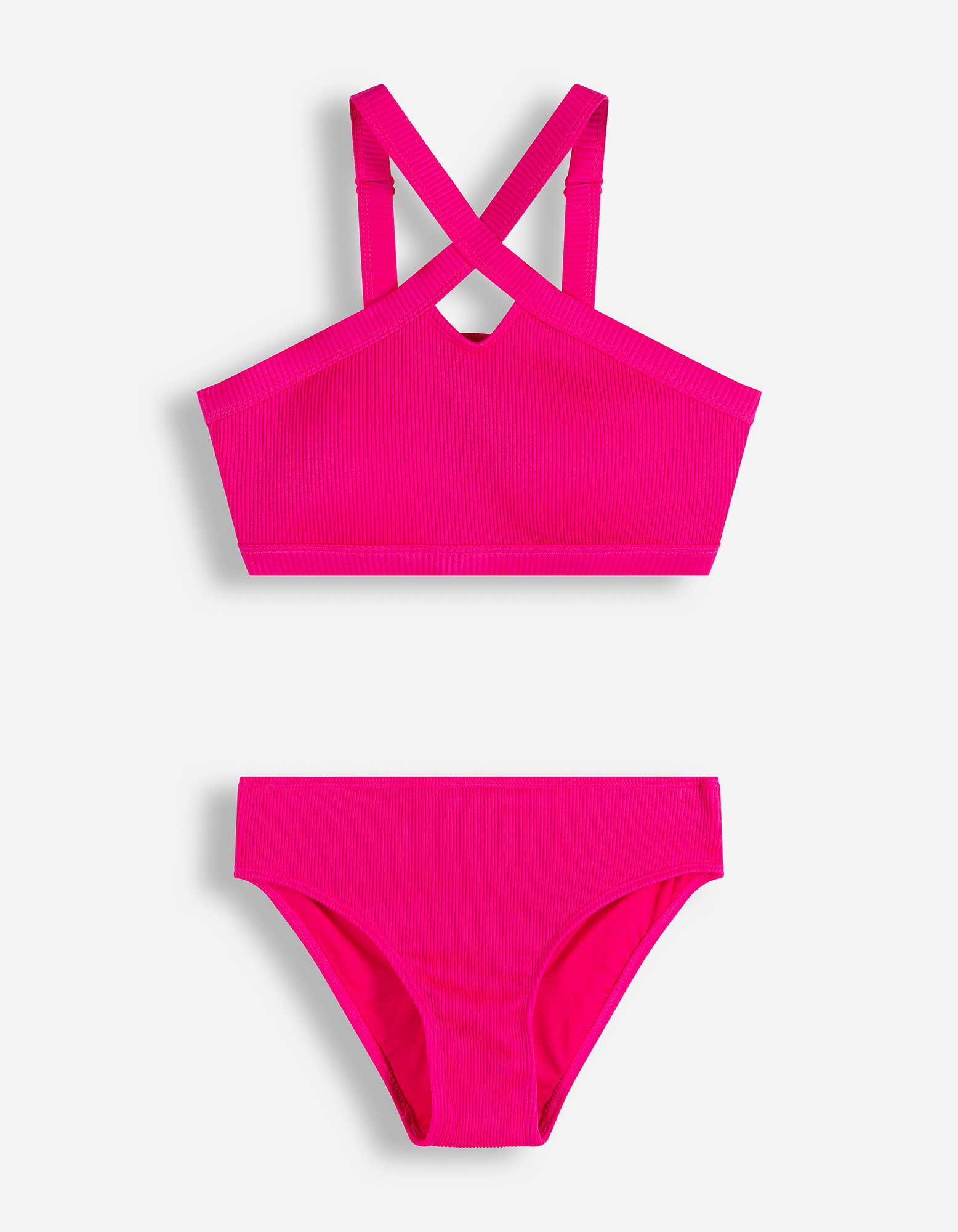 Ensemble haut de bikini et slip de bikini - Mati&egrave;re structur&eacute;e - rose
