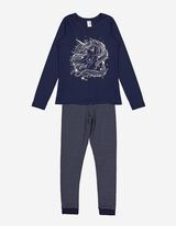 Set pigiama composto da maglietta a maniche lunghe e pantaloni  - Statement - blu scuro