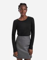 Cropped Langarmshirt - Rippenstruktur - schwarz