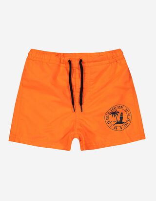 Short de bain - Ceinture &eacute;lastique - Orange