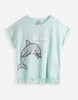 Shirt - Ausgefranste Abschl&uuml;sse - Hellblau